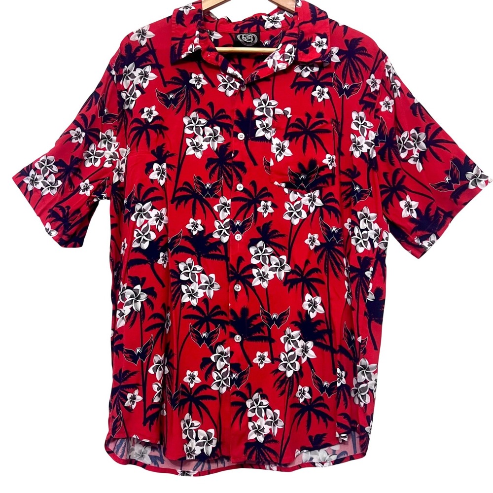 Washington Capitals Logo NHL‎ Hawaiian Button Up Shirt Tropical Red Pocket XL